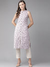 Anayna Women Lavender Geometric Screen Printed Straight Kurta