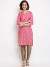 IMARA Floral Printed V-Neck Straight Kurta -L