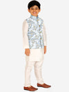 Pro Ethic Style Developer Boys Cream Coloured Floral Kurta with Pyjamas & Nehru Jacket