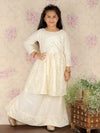 Vastramay Girls Cream-Coloured Embroidered Mirror Work Ready to Wear Lehenga Set