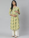 Anayna Women Green Printed Straight Pure Cotton Feeding Maternity Kurta