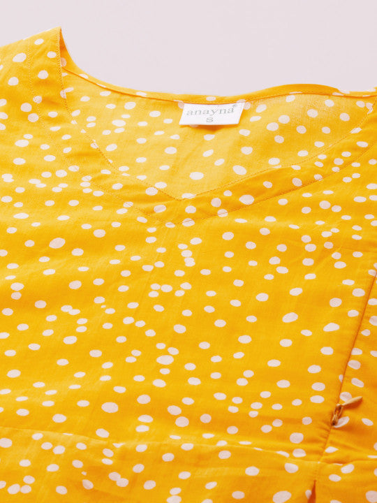 anayna Women Yellow & White Polka Dots Printed A-Line Maternity Dress