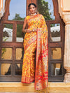 Janasya Yellow & Red Floral Woven Design Zari Chanderi Saree