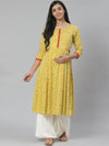 Anayna Women Yellow & Green Printed Pure Cotton Feeding Maternity A-Line Kurta