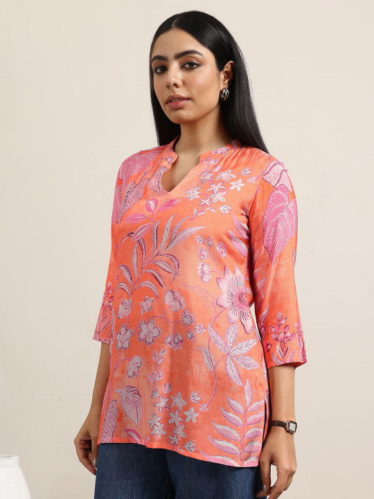 Women Mandarin Collar Printed Tunic