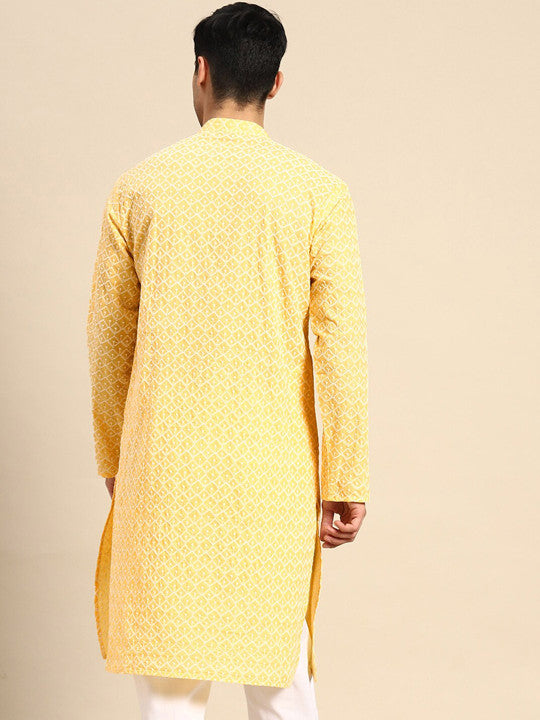 Anouk Geometric Embroidered Mandarin Collar Kurta