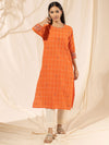 Likha Yarn Dyed Chequered Rust Kurta LIKKUR55 - M