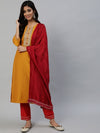 Anubhutee Women Yellow Layered Thread Work Pure Cotton Kurta with Trousers & With Dupatta