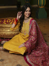 Sangria Yellow Floral Embroidered Gotta Patti Straight Kurta & Trouser With Dupatta