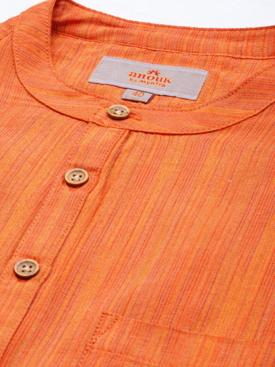 Anouk Men Orange Striped Short Kurta
