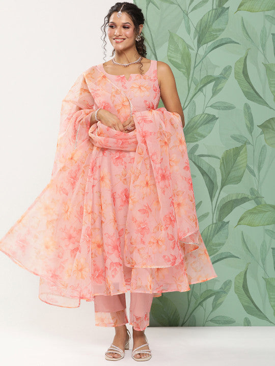 anayna Floral Printed Empire Gotta Patti Kurta with Trousers & With Dupatta