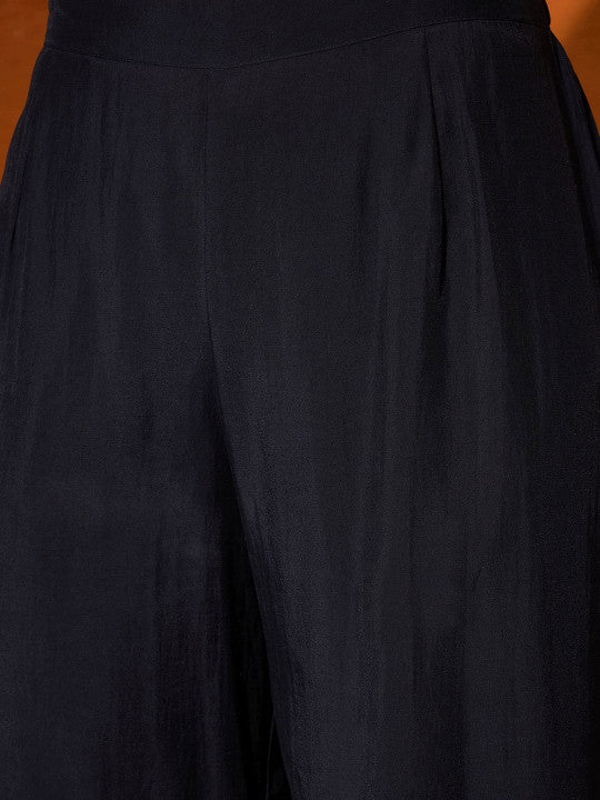 Sangria Floral Embroidered Regular A-Line Kurta with Palazzo