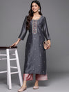 Libas Grey Embroidery Silk Straight Kurta