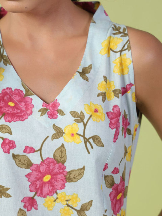 anayna Women Floral Printed Cotton Kurta with Trouser