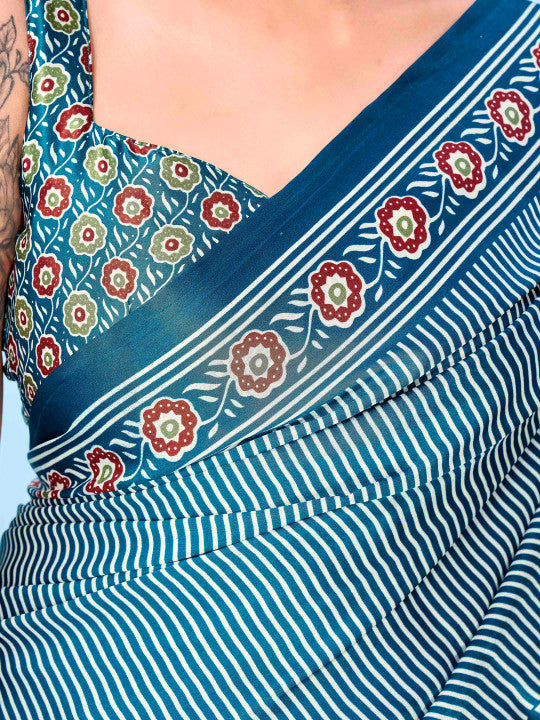 Tikhi Imli Striped Satin Ready To Wear Saree With Blouse Piece