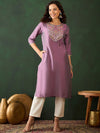 Sangria Ethnic Motif Embroidered Straight Kurta