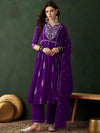 Sangria Zari Sequence Embroidered Naira Cut Kurta With Trousers & Dupatta