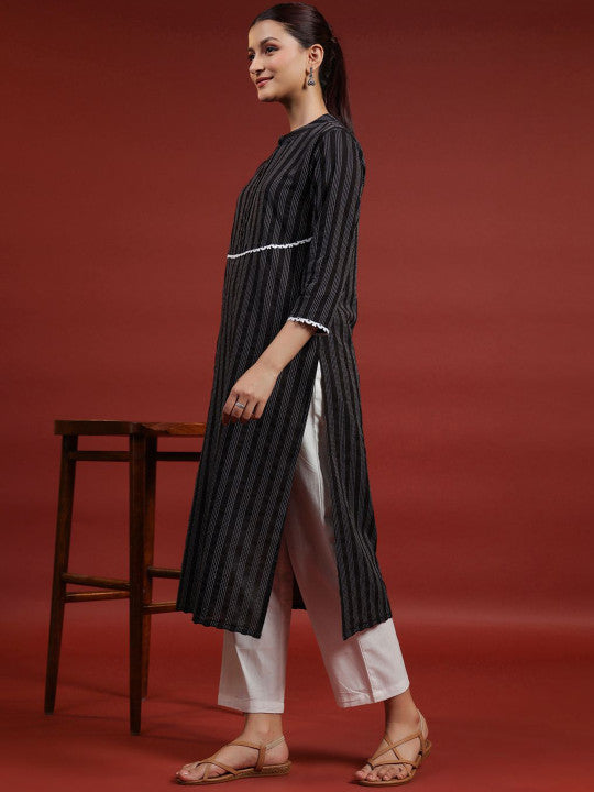 anayna Women Striped Thread Work Kurta