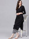 ISHIN Women's Rayon Black & White Solid A-Line Kurta & Palazzo (Set of 2)