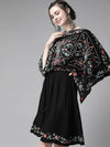 ISHIN Women's Black Embroidered Kaftan Dress