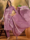 Sangria Women Printed Pure Cotton Straight Kurta & Trousers With Dupatta