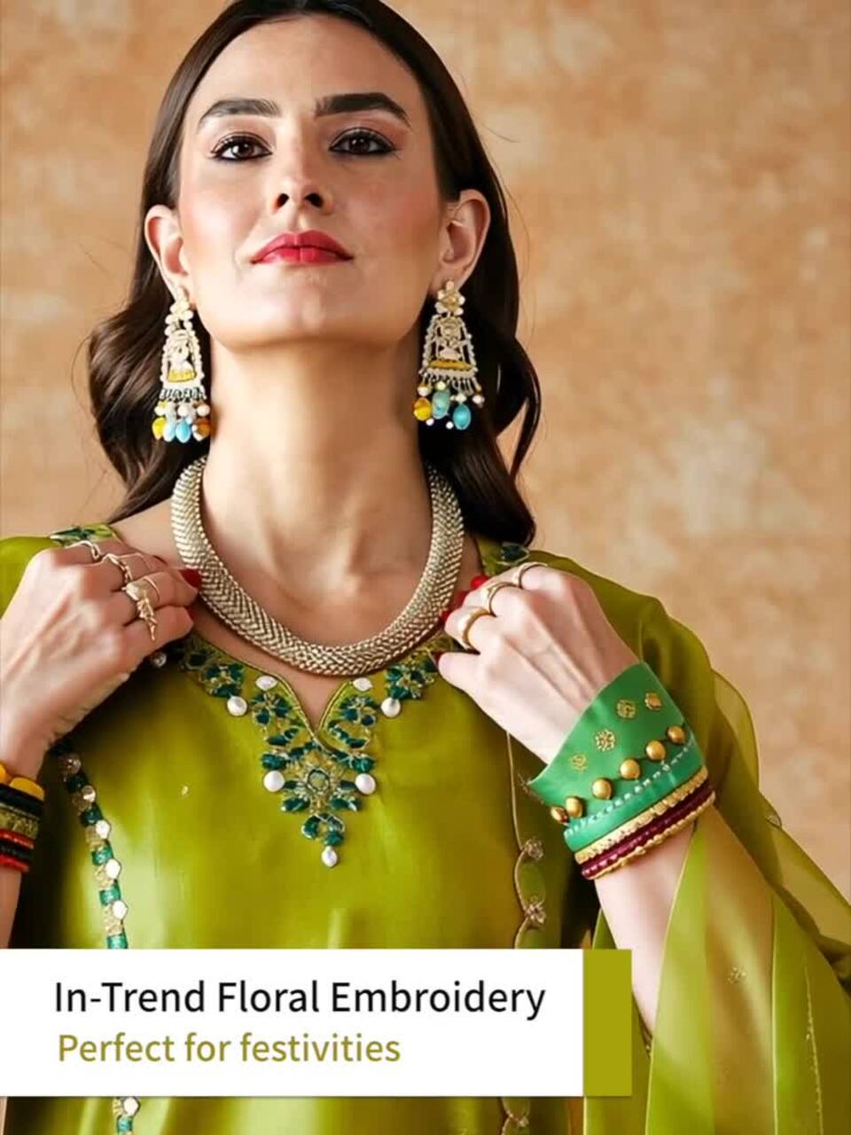 Sangria Embroidered Straight Kurta With Trouser & Dupatta Set