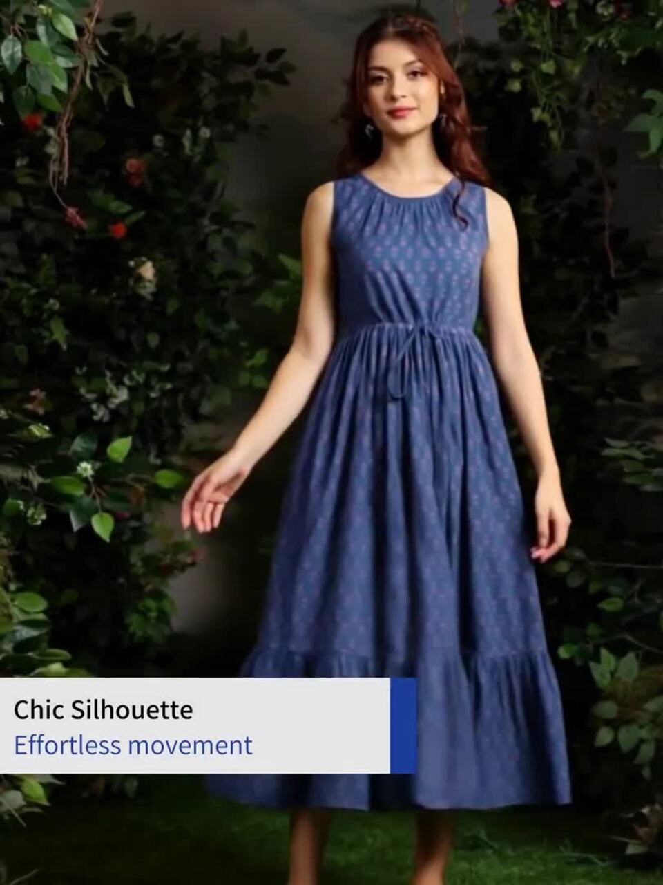 anayna Women Printed Fit & Flared Cotton Sleeveless Dress