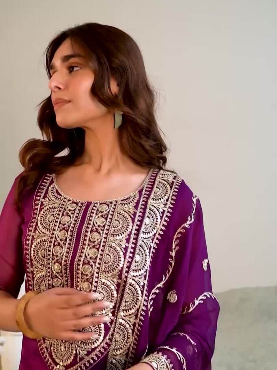 Libas Women Ethnic Motifs Yoke Design Regular Thread Work Kurta with Trousers & With Dupatta