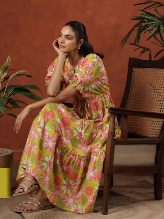 anayna Women Tiered Cotton Maxi Ethnic Dress