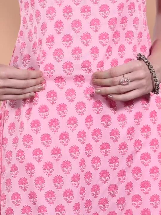 Libas Women Floral Printed Pure Cotton Kurta With Trousers & Dupatta