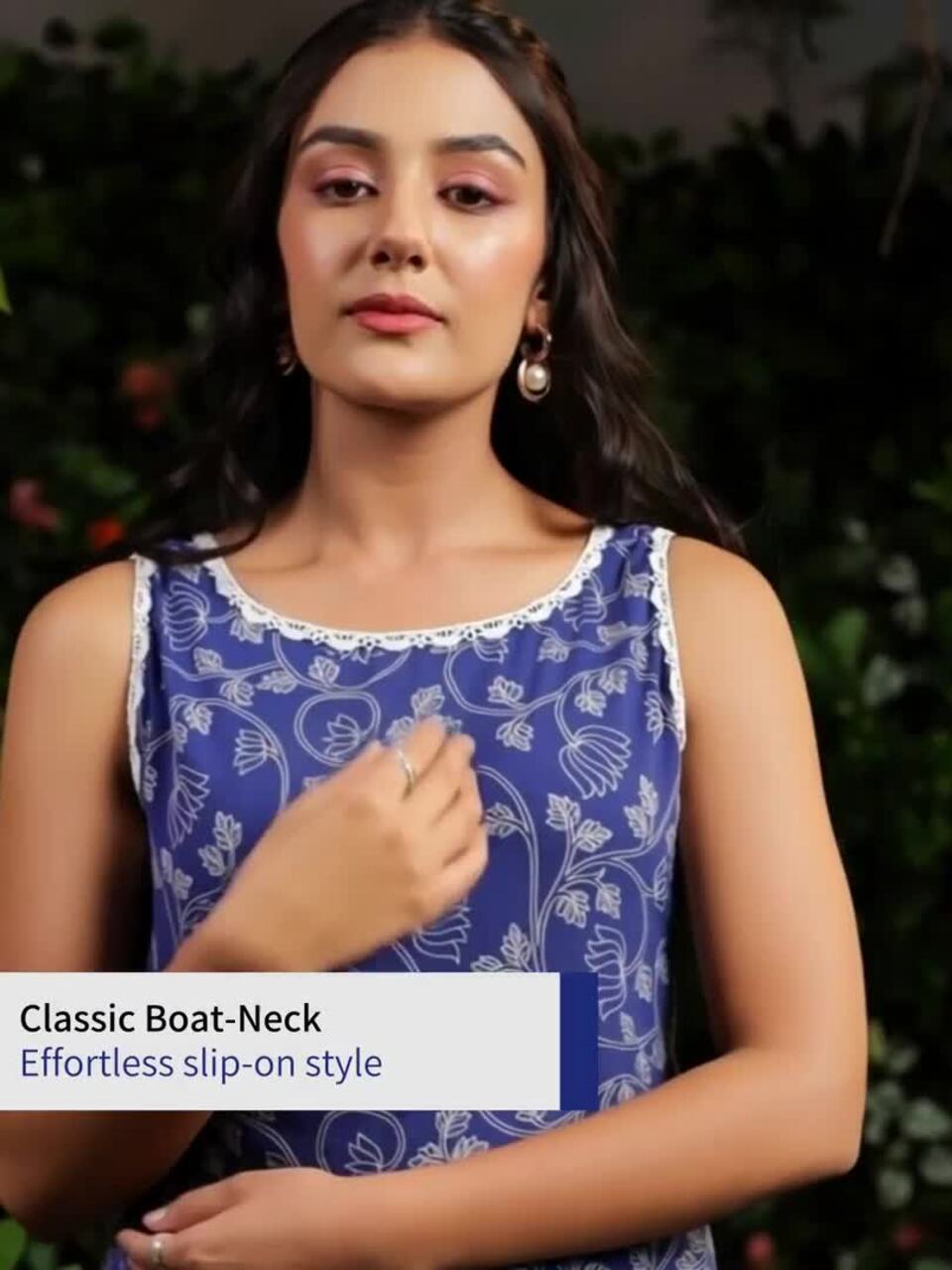 anayna Floral Printed Boat Neck Straight Pure Cotton Kurta With Trousers