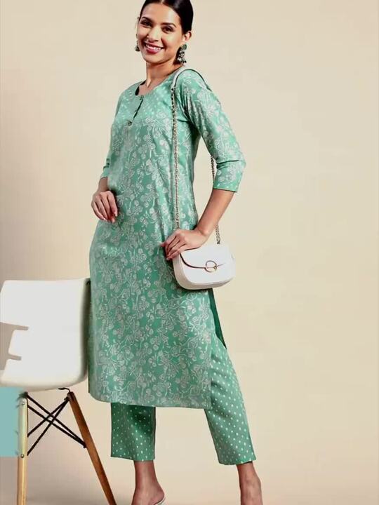 anayna Floral Printed Regular Pure Cotton Kurta with Trousers