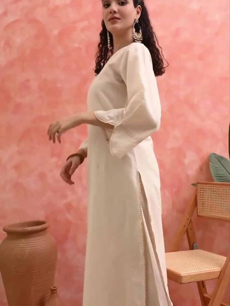 Sangria Embroidered Thread Work Pure Cotton Kurta with Palazzos