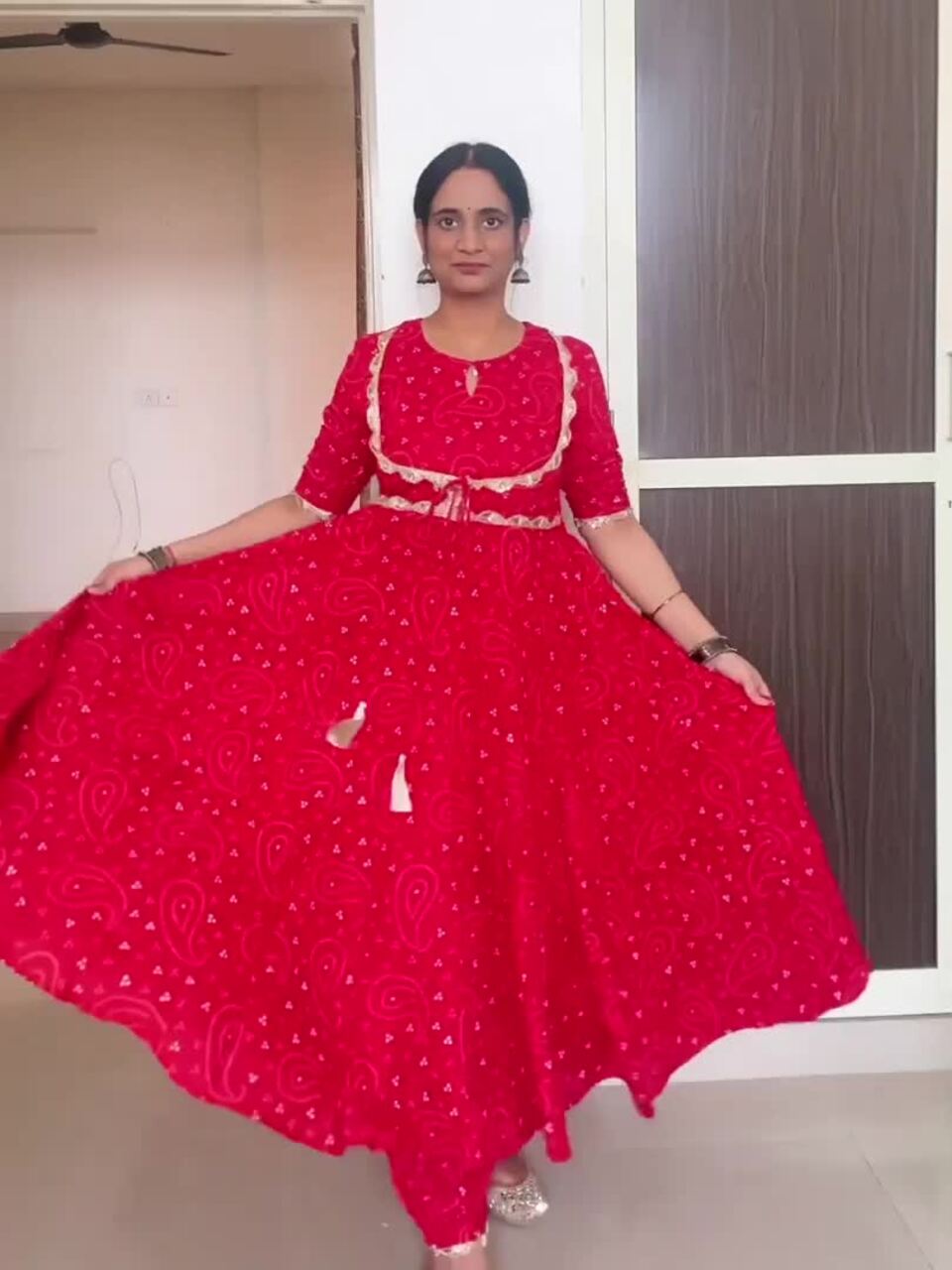 anayna Women Maroon & Beige Bandhani Printed Kurta with Salwar