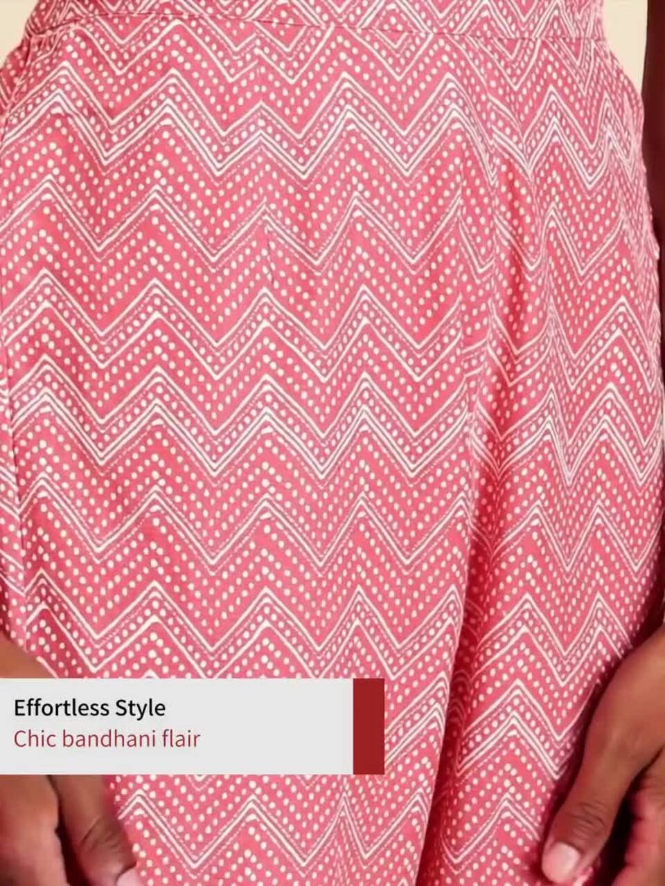 anayna Women Pink & White Bandhani Printed Kurta with Trousers