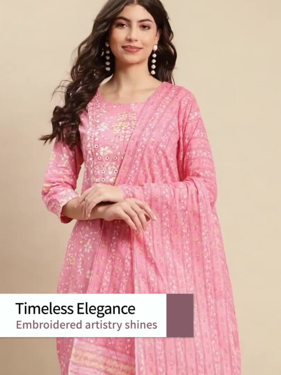 Sangria Floral Printed Pure-Cotton Straight Kurta With Trouser & Dupatta