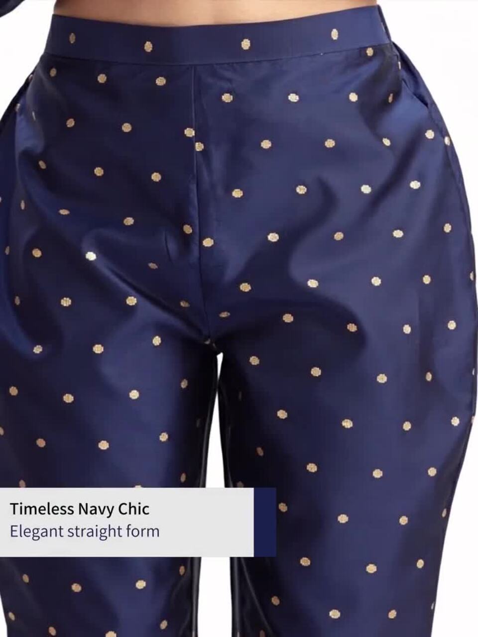 Sangria Navy Blue Ethnic Motifs Woven Design Straight Kurta With Trousers & Dupatta