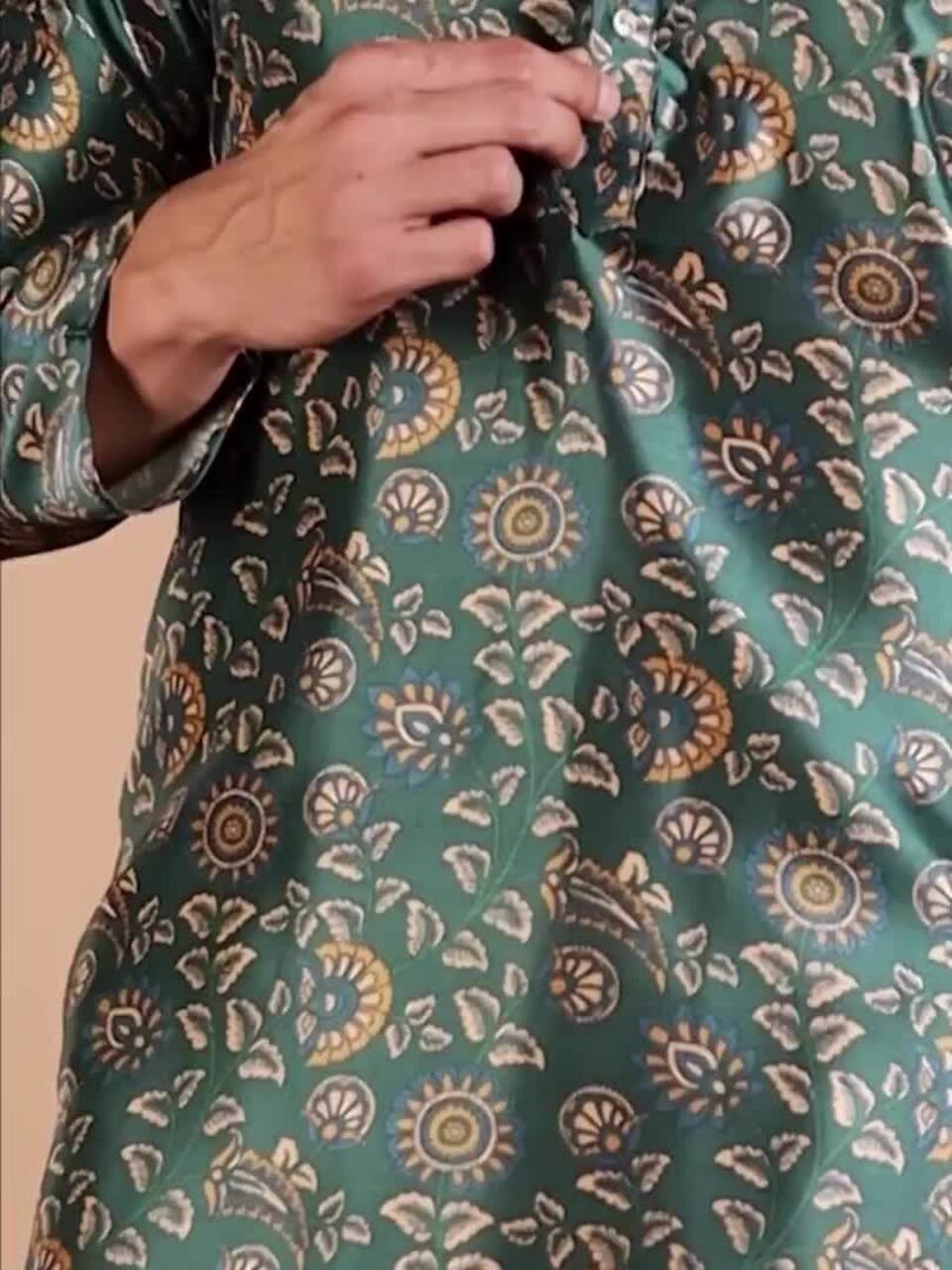 Anouk Green Floral Printed Mandarin Collar Straight Kurta