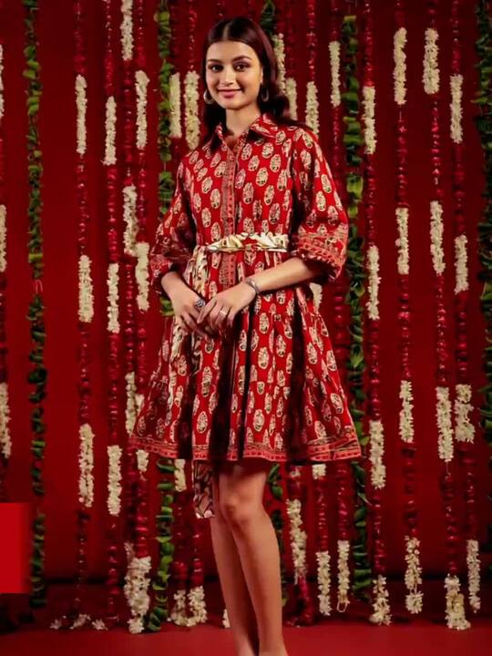 anayna Ethnic Motifs Printed Cotton Shirt Dress