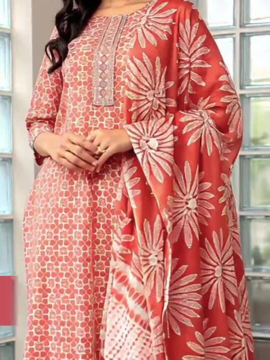 Libas Women Ethnic Motifs Printed Regular Sequinned Pure Cotton Kurta with Trousers & With Dupatta