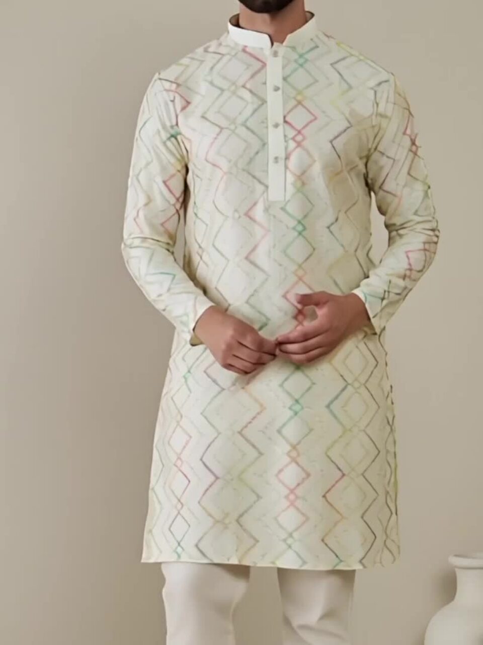 Anouk Geometric Embroidered Mandarin Collar Sequins Straight Kurta