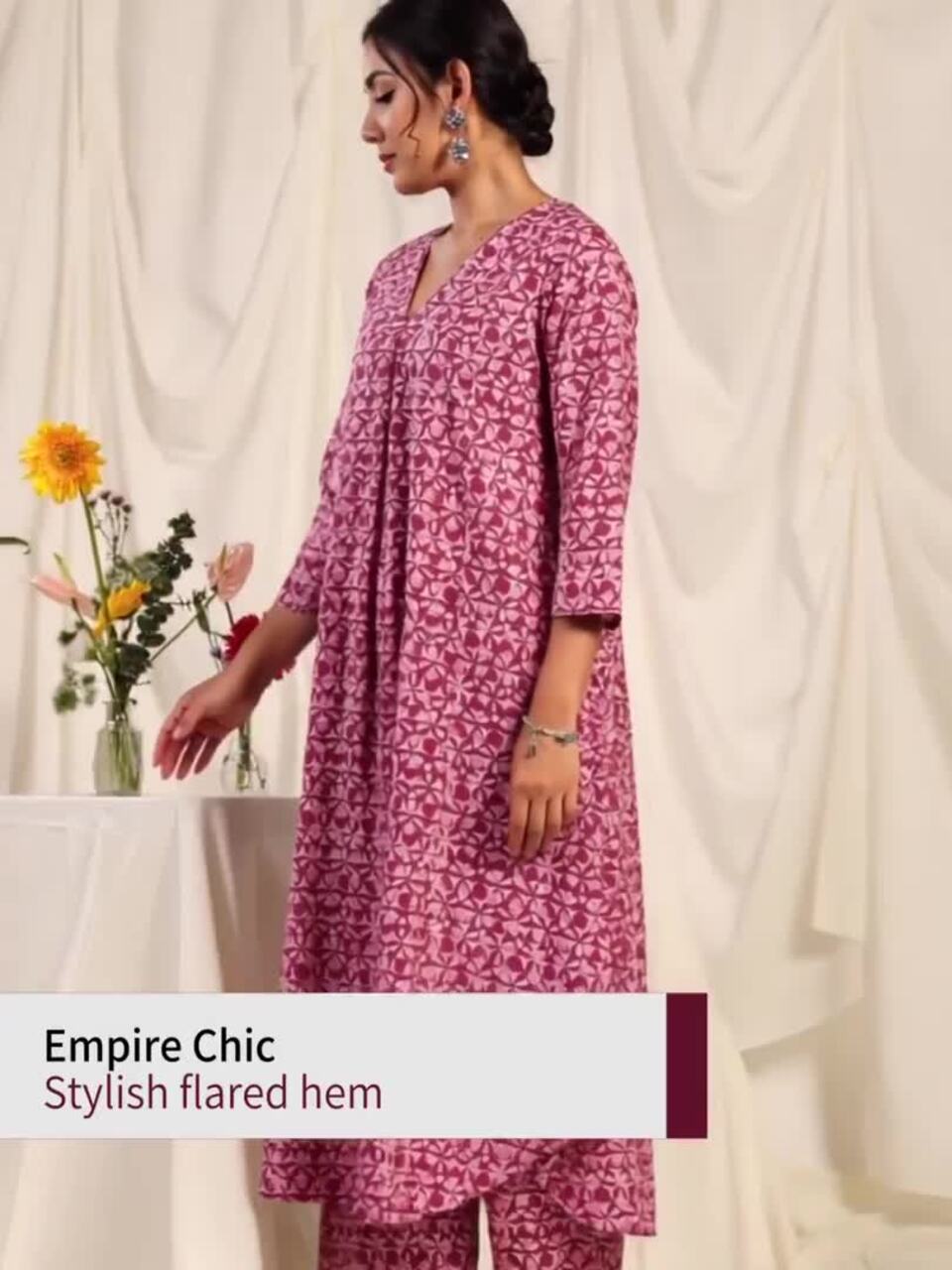 anayna Women Printed Empire Pure Cotton Kurta with Trousers