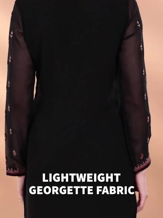 Libas Floral Embroidered Regular Thread Work Georgette Kurta with Trousers & Dupatta