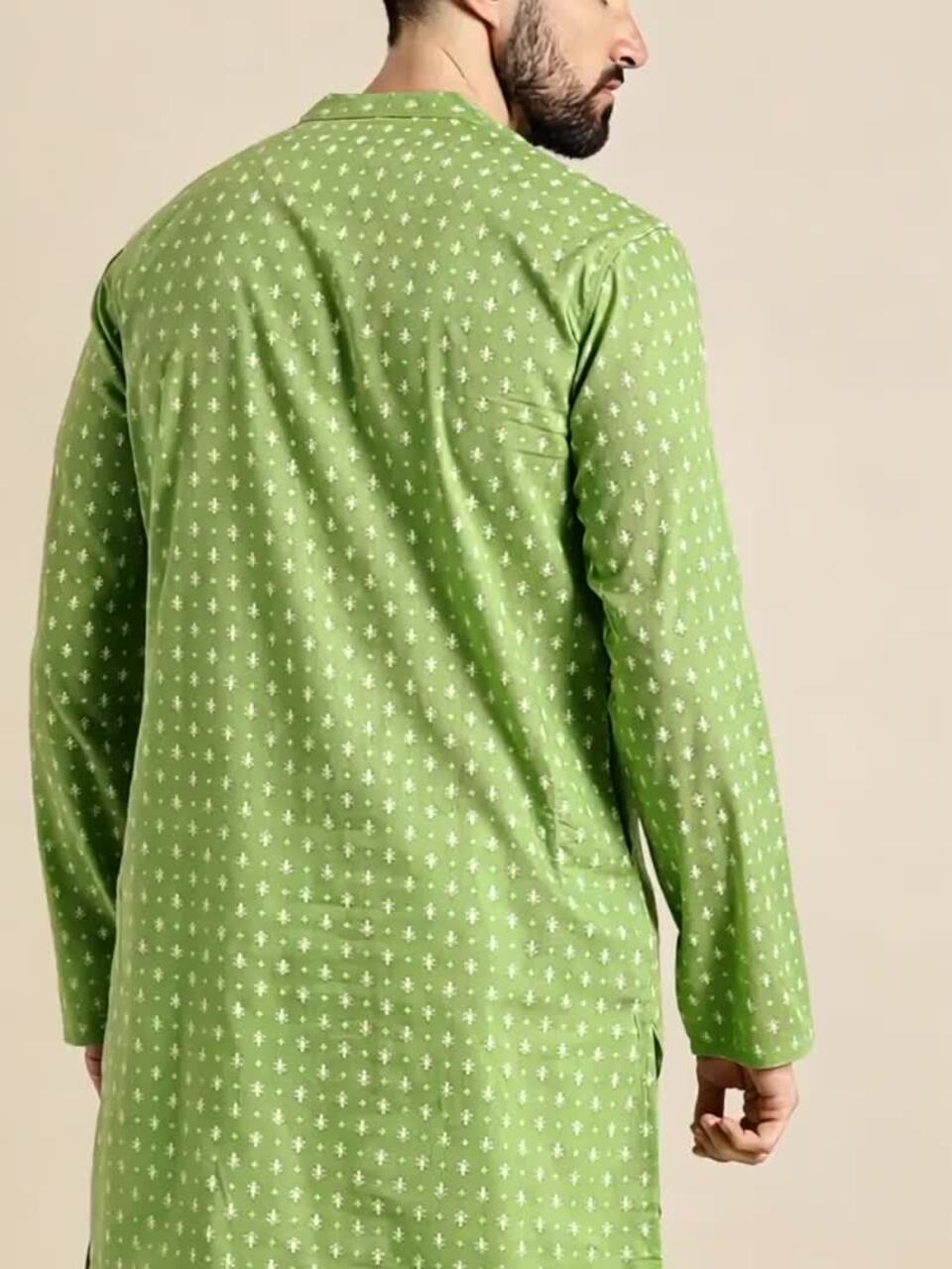 Anouk Men Green & Off White Ethnic Motifs Printed Kurta