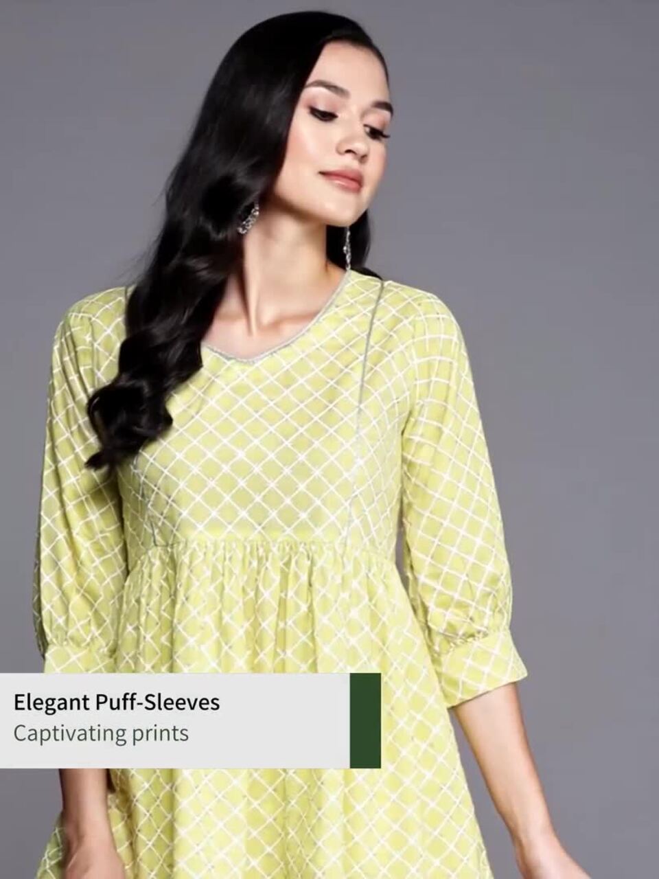 Libas Geometric Printed V-Neck Gotta Patti Pure Cotton Empire Kurti