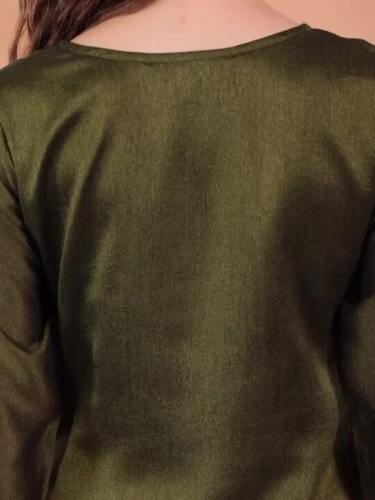 Libas Women's Olive Yoke Design Straight Kurta with Sharara & Dupatta