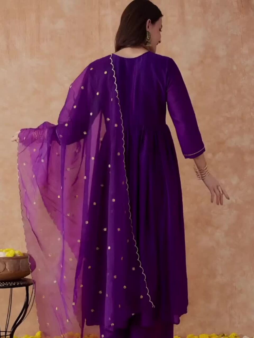 Sangria Printed Flared Sleeves Kurta & Trousers With Dupatta