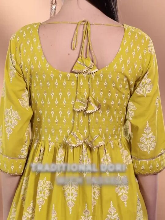 Libas Women Floral Yoke Design High Slit Pure Cotton Kurta with Palazzos & With Dupatta