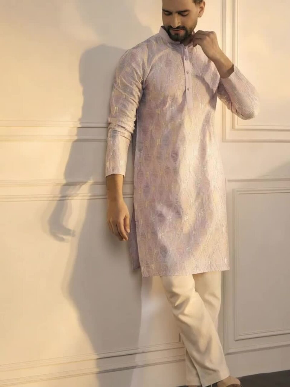 Anouk Pink Geometric Embroidered Gotta Patti Cotton Straight Kurta