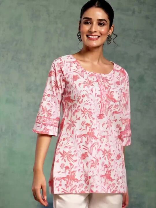 Libas Floral Printed Flared Sleeves Pure Cotton Kurti
